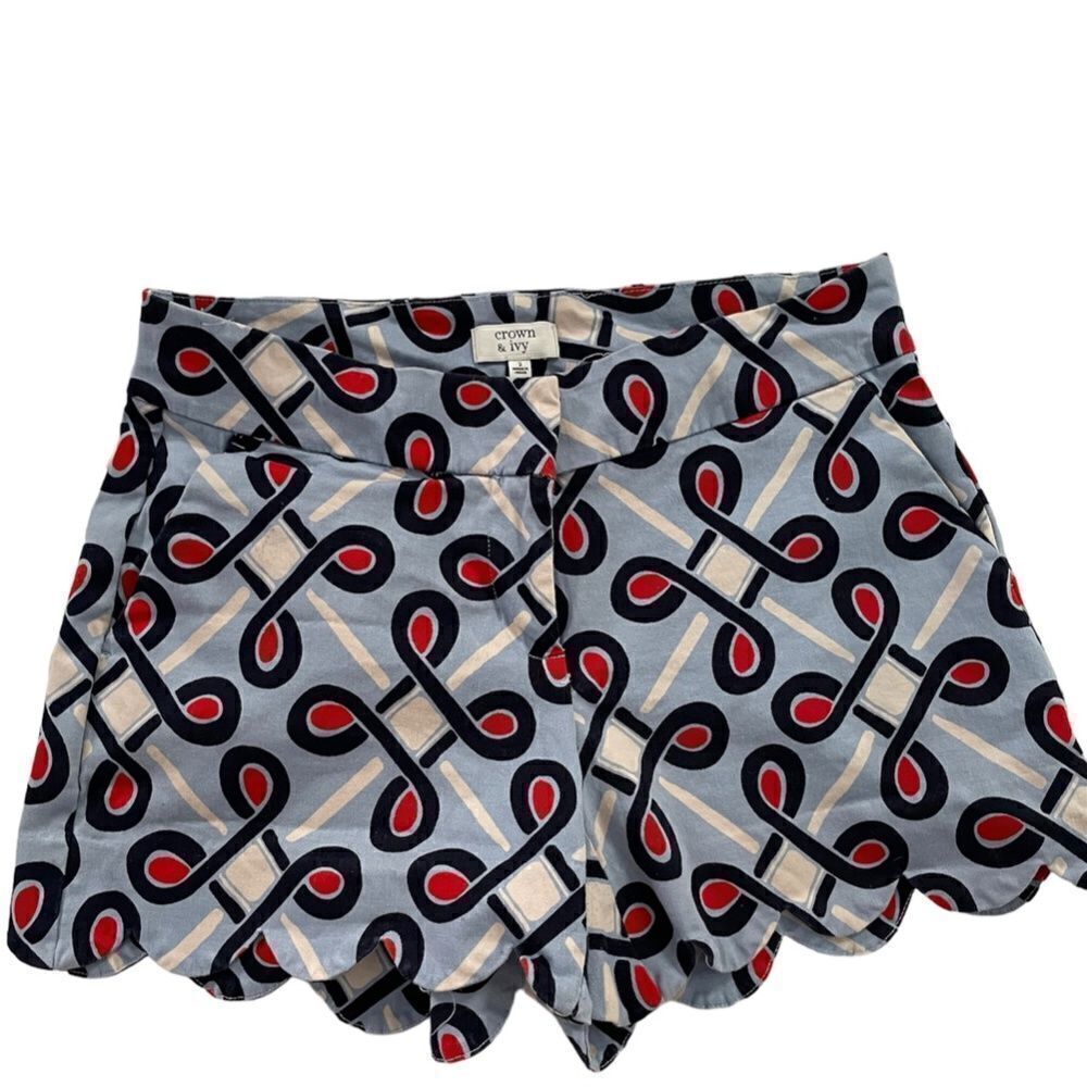 Crown & Ivy Scalloped Hem Print Shorts Size 2